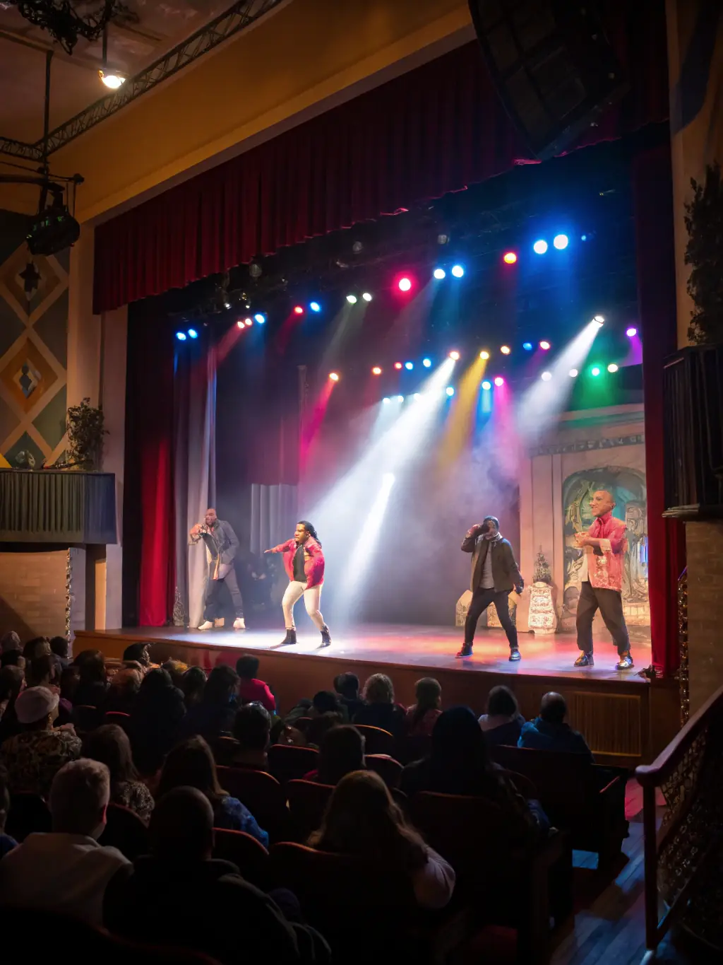 A picture of a theatrical performance supported by L'AVIS D'ARTISTE, highlighting the organization's role in promoting local theater.