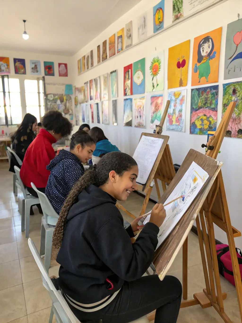 A photo of children participating in an art workshop organized by L'AVIS D'ARTISTE, demonstrating the organization's commitment to arts education.